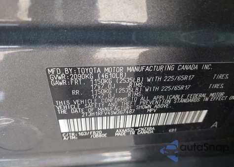 2025 Toyota Rav4 Le z USA, uszkodzony, nr VIN 2T3H1RFV4SW367487